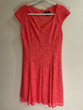 liz Claiborne Coral Lace V-Neck Skater Dress Women’s Size 14